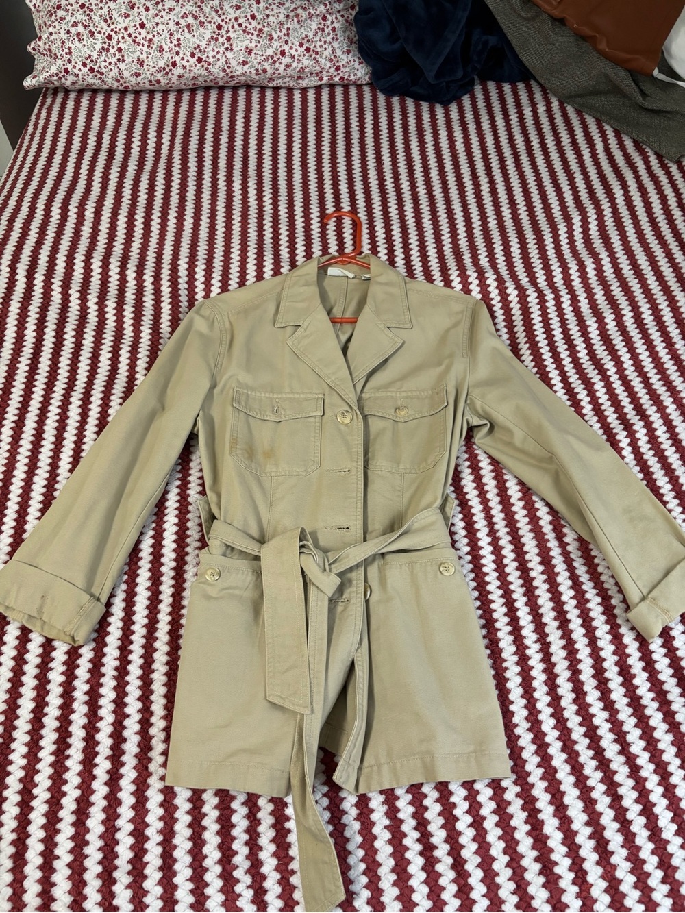 Women’s Tan Utility Belted Jacket with Notch Collar